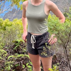 American eagle distressed cuff drawstring black jean shorts